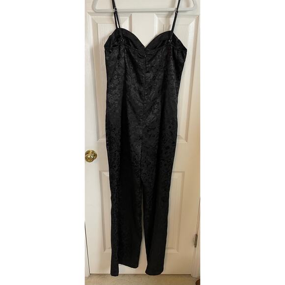 PrettyLittleThing Black Jacquard Satin Lace Up Corset Jumpsuit Size 12 Romantic - Picture 6 of 12
